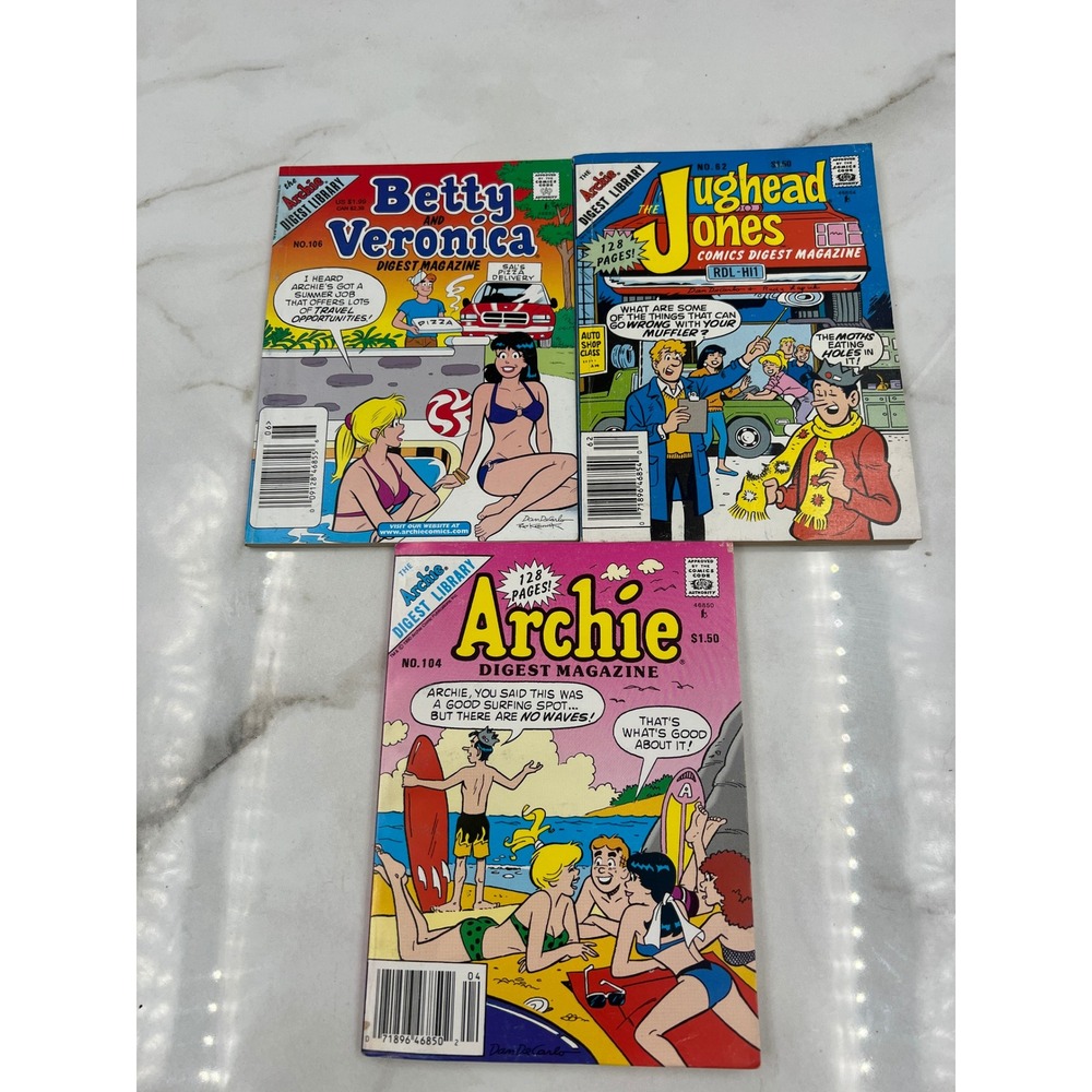 Archie Comics Digest Lot of 3 Jughead No 62 Archie No 104 Betty Veronica No 106